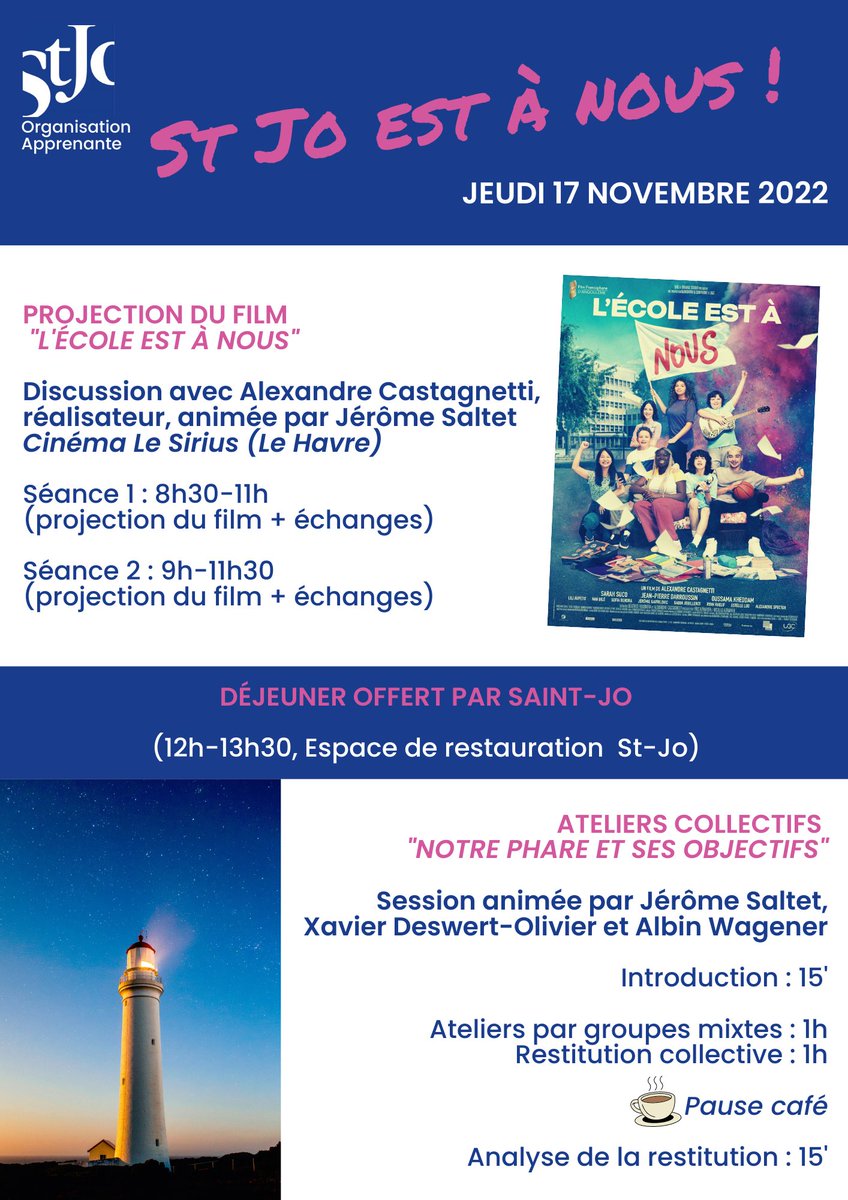 Stjo est à nous. Projection du film l’école est à nous puis débat ce matin en présence du réalisateur Alexandre Castagnetti. <a href="/InstitutionStJo/">St Joseph, Le Havre</a>  <a href="/ecoledufutur/">Jérôme Saltet</a> <a href="/FrancoisTaddei/">François Taddei</a> #EtSiNous