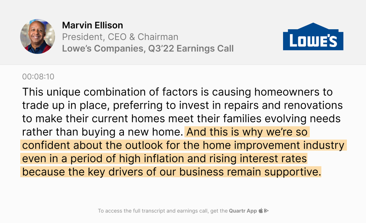 Yesterday, $LOW's Marvin Ellison laid out his bull thesis for the Home Improvement industry by descr...