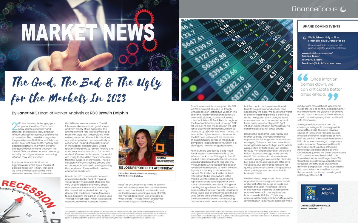 Market News - The Good, The Bad &amp; The Ugly for the Markets in 2023, by <a href="/janetmui1/">Janet Mui</a>, Head of Market Analysis at <a href="/brewindolphin/">RBC Brewin Dolphin</a> 

"Once inflation comes down, we can anticipate better times ahead"

Register for the NEW <a href="/Circle2Success/">Circle2Success</a> Business Magazine - circle2success.com/c2s-business-m…