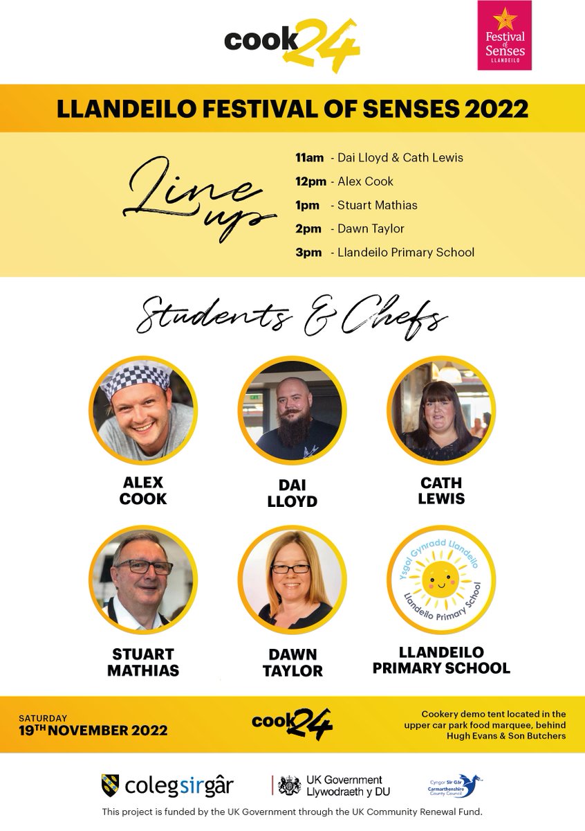 ColegSirGarBDI's tweet photo. 🎪This weekend, the #Cook24 team will be at some of West Wales' biggest festive events cooking up a storm, and handing out some delicious samples!
📆 Saturday, @LlandeiloFoS
📆 Sunday, A Taste of West Wales Winter Festival, @walesbotanic
@ColegSirGar | @colegceredigion https://t.co/e7ETzPkdxO