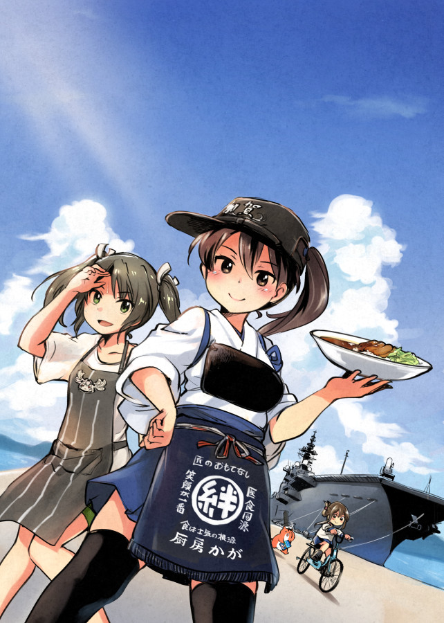 kaga (kancolle) twitter username dated multiple girls train station brown hair numbered traditional media  illustration images