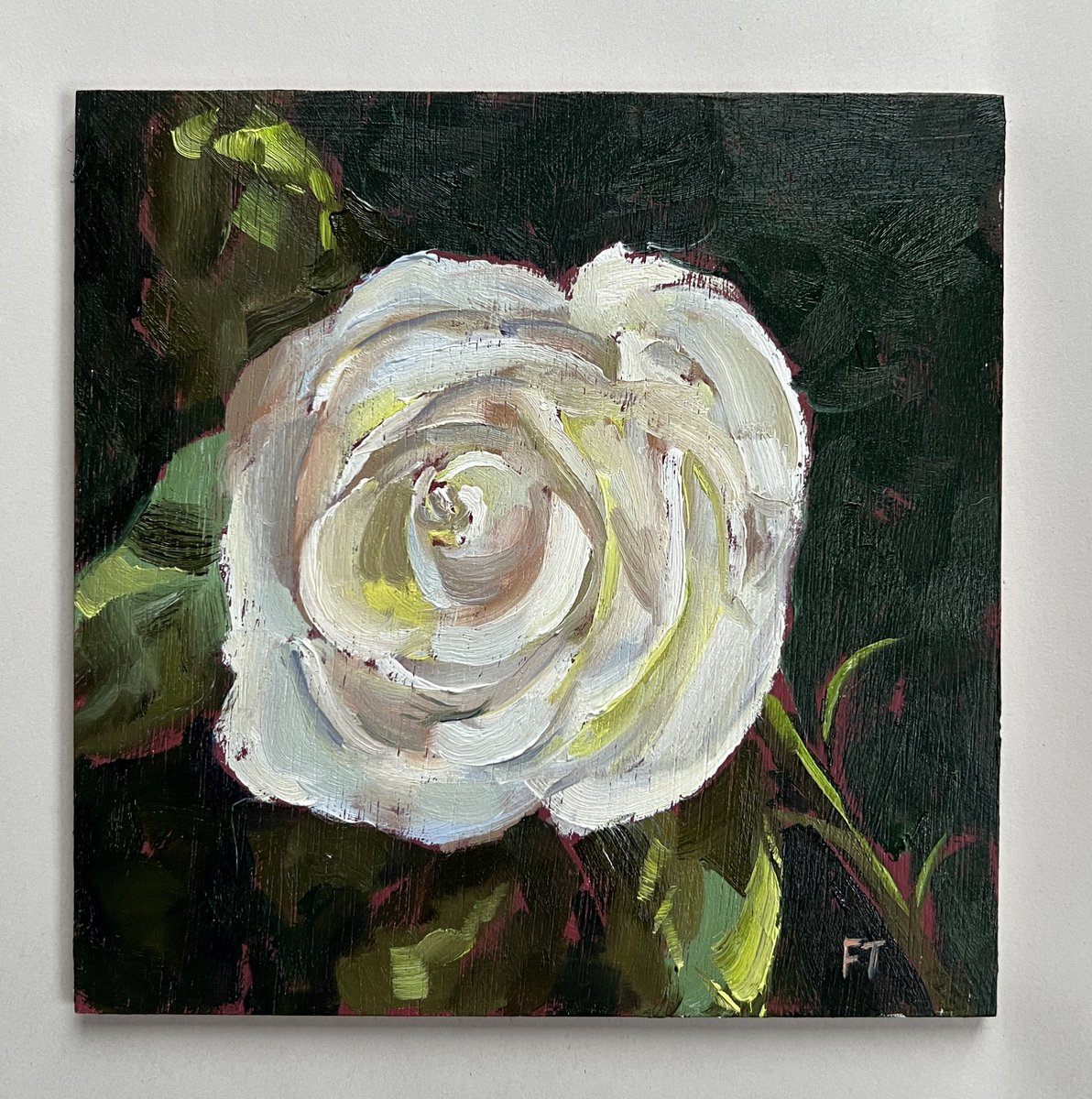 Last weekend Alastair bought a bunch of flowers for me to paint in case our plein-air day was rained off

‘Study of a White Rose’, oil on plywood panel, 150x150mm (6x6”)

#oilpainting #oilpainter #flowerpainting #rosepainting  #flowerpainter  #artoftheday #rose #rosepainting