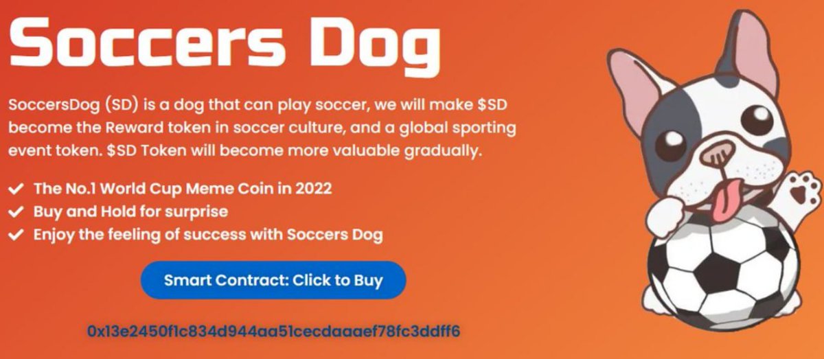 ☄️ SoccersDog
💵 Rewards : 50000000SD Tokens
👥 Referral: 500000000SD Tokens
📊 Market: CoinMarketcap
⏳ End date : 20th November, 2022
⭐️ Rating : ⭐️ ⭐️ ⭐️ ⭐️ {4/5}

🛡 Airdrop Link : t.me/SoccersDogAird…

#Airdrop #Crypto #Airdrops #giveaway