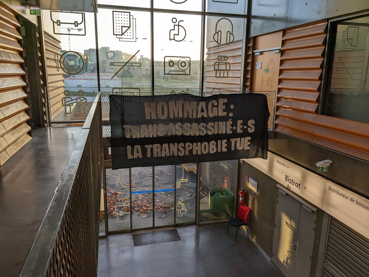 Ce dimanche 20 novembre aura lieu le TDoR, ou Journée du Souvenir Trans, journée de commémoration pour les personnes trans assassinées ou poussées au suicide à cause de la transphobie. A cette occasion, petit affichage de banderoles ce matin à Rennes 2 sur le campus Villejean !