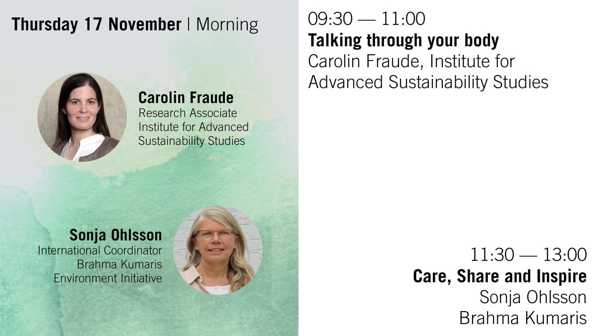 Co-Creative Reflection & Dialogue Space (CCRDS) (@reflectcop) on Twitter photo Thursday 17. November @COP27
09.30 talking through your body
<a href="/CarolinFraude/">Carolin Fraude</a> <a href="/Fangman115/">Fang, Man 方曼</a>
11.30 - 13.00 Care, Share, Inspire
<a href="/EcoBrahmaKumari/">Brahma Kumaris Environment Initiative</a>
#reflectCOP @DemocracyIass
@IASS_Potsdam #CCRDS Thursday 17. November @COP27
09.30 talking through your body
<a href="/CarolinFraude/">Carolin Fraude</a> <a href="/Fangman115/">Fang, Man 方曼</a>
11.30 - 13.00 Care, Share, Inspire
<a href="/EcoBrahmaKumari/">Brahma Kumaris Environment Initiative</a>
#reflectCOP @DemocracyIass
@IASS_Potsdam #CCRDS