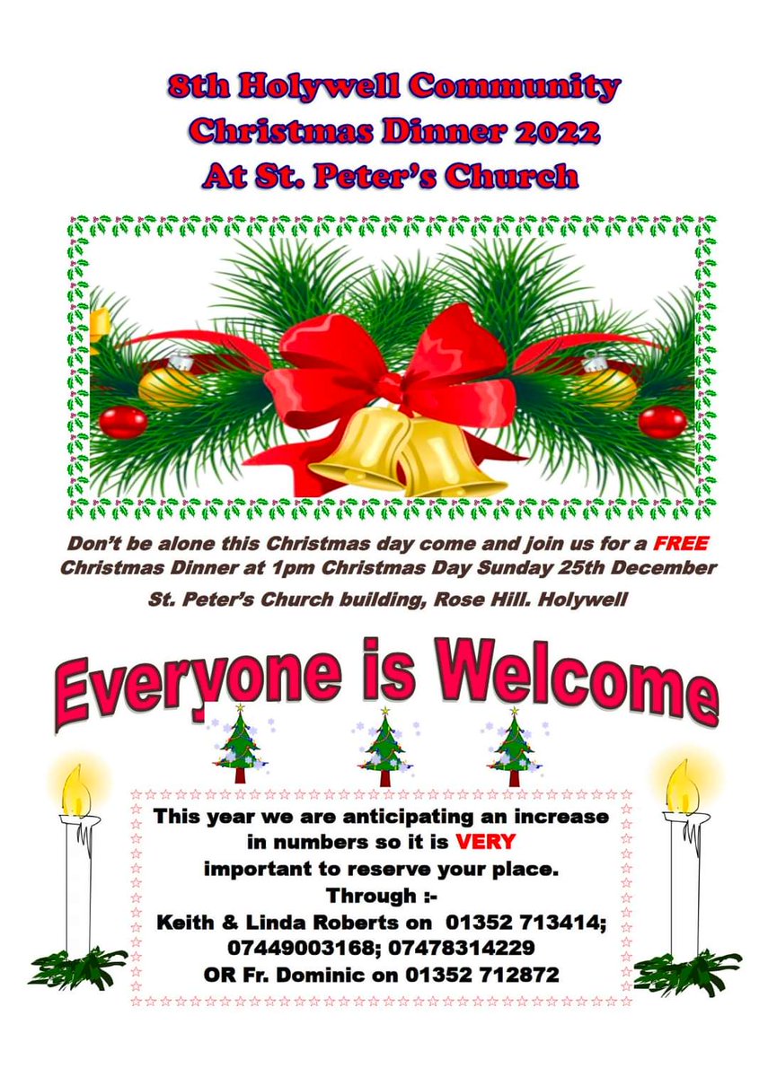Sandra Donoghue (@sandra_fsb) on Twitter photo Don't be on your own this Christmas Day! If you live/near Holywell, St Peters would love to welcome you #Christmas <a href="/NWalesSocial/">#NorthWalesSocial ⬆️🏴🤝</a> <a href="/CelticBiz/">Celtic Community Network</a> <a href="/paulavaughanpop/">PVW</a> 🎄🎄🎄💕 Don't be on your own this Christmas Day! If you live/near Holywell, St Peters would love to welcome you #Christmas <a href="/NWalesSocial/">#NorthWalesSocial ⬆️🏴🤝</a> <a href="/CelticBiz/">Celtic Community Network</a> <a href="/paulavaughanpop/">PVW</a> 🎄🎄🎄💕