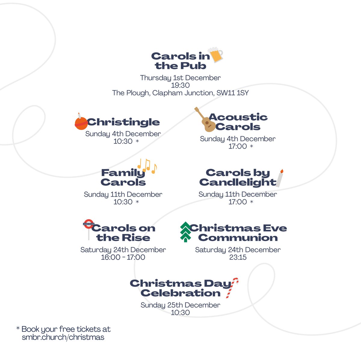 Christmas is coming! And you are invited🎁

There’s an amazing range of services here at St Mark's Battersea Rise! 🕺

So get booked on. We can’t wait to see you there!🎄