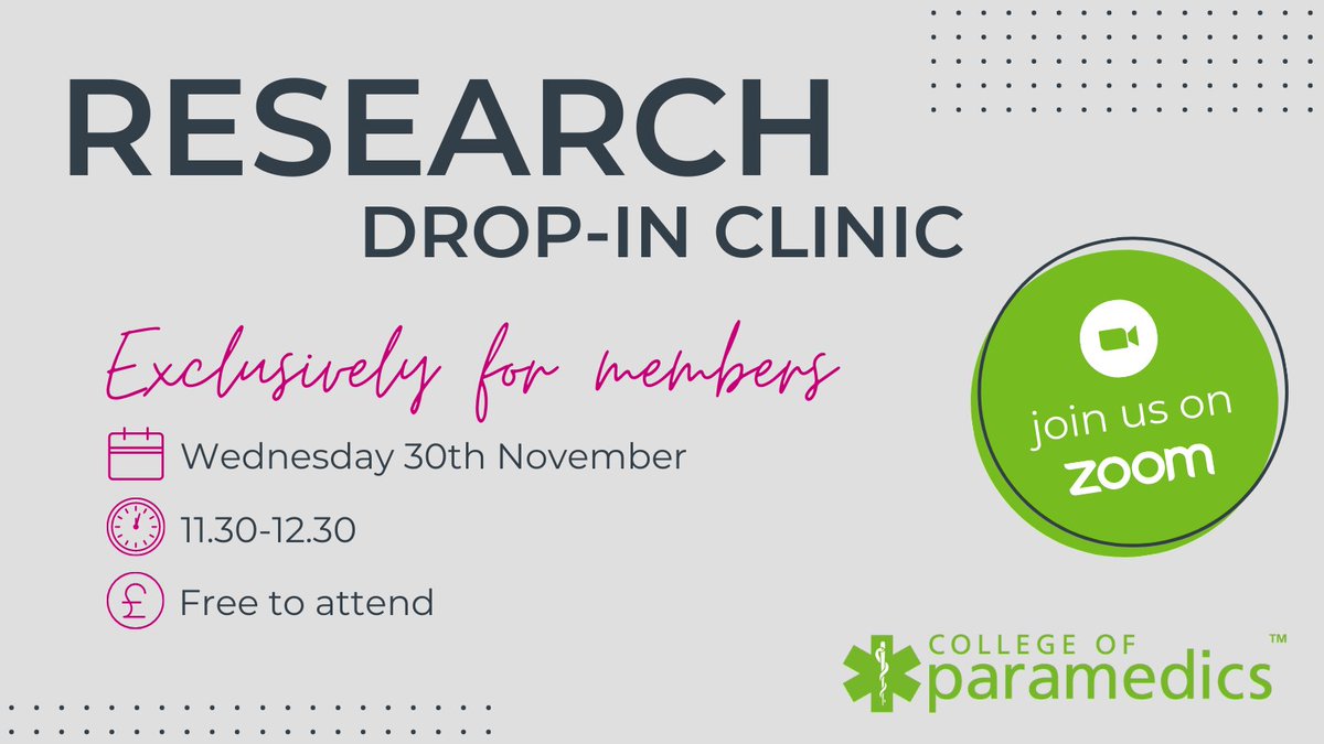 An event exclusively for our members, providing an opportunity to bring any research questions you have to a group of paramedic-research experts for help and solutions.  

More info 👉 bit.ly/3hJHhu8  

#ParaCPD #ParaResearch #Paramedic #ParamedicsUK