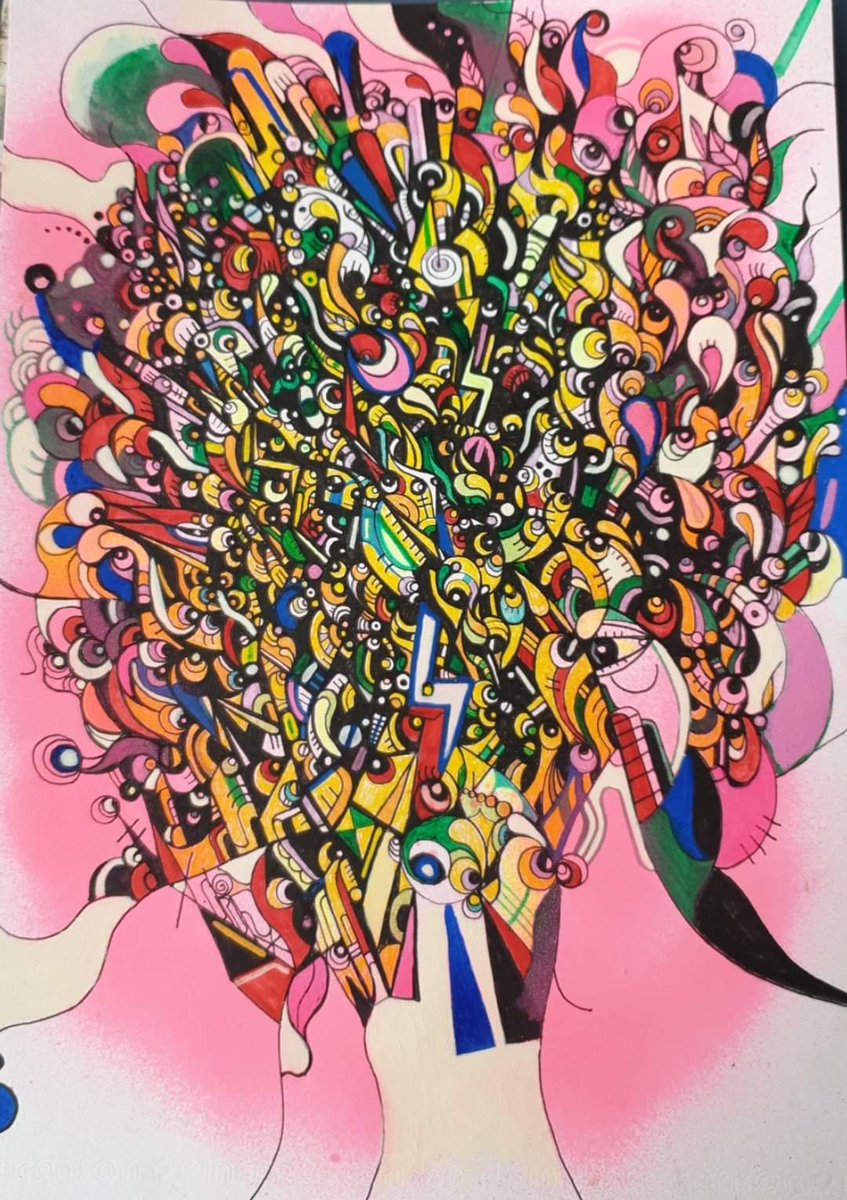 chip7land's tweet photo. "Thought Cluster" Mixed media on paper,2022 https://t.co/V7reV9Xtm1