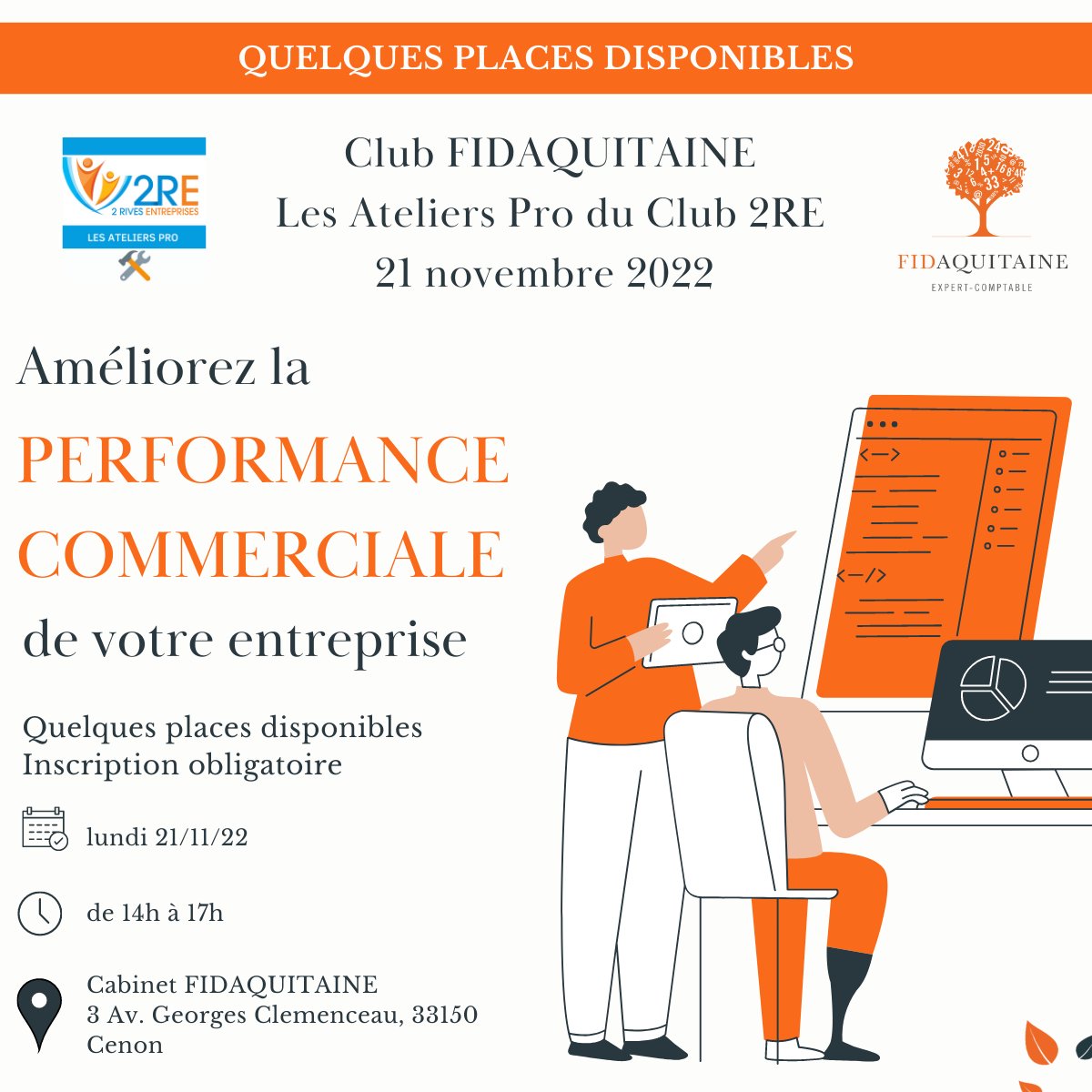 📢 [Atelier] Améliorez votre performance commerciale
Vous cherchez des astuces pour attirer de nouveaux clients et les garder ?
Le Club Fidaquitaine et Le Club 2RE organisent un atelier dédié à l'amélioration de votre stratégie commerciale.
Inscriptions : helloasso.com/associations/c…