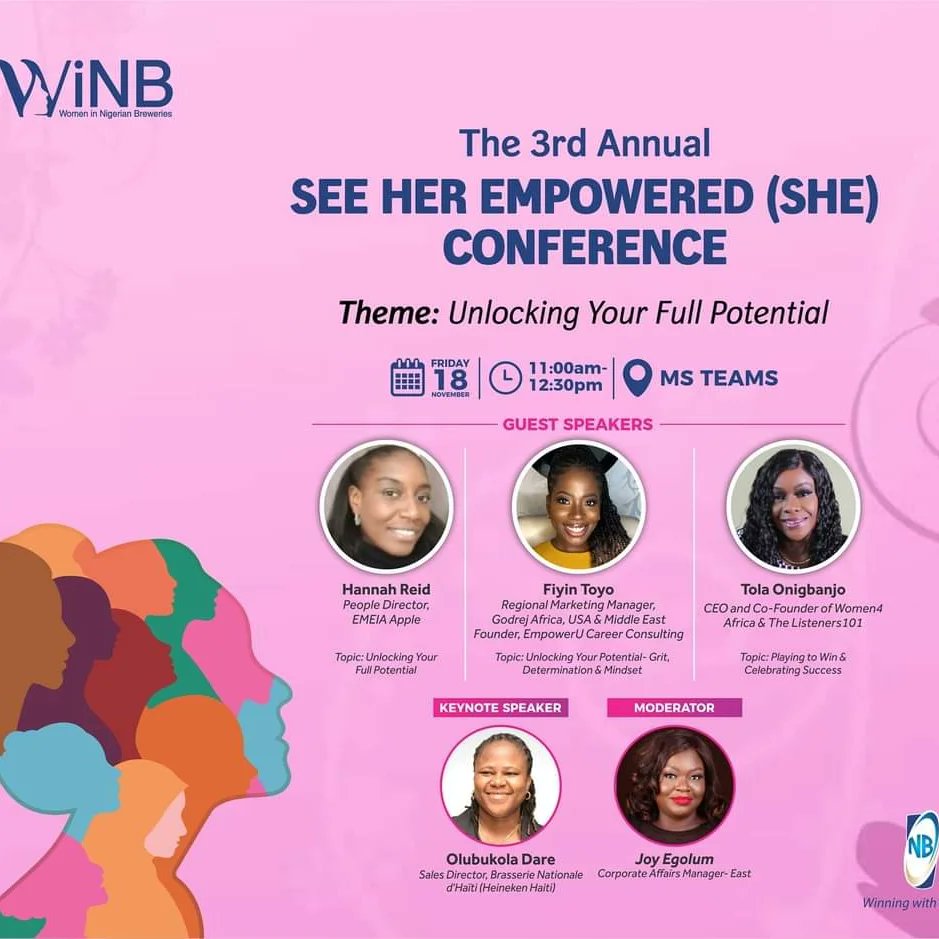 wisetola's tweet photo. Tomorrow I'll be speaking at the Women in Nigerian Breweries   3rd Annual 'See Her Empowered (SHE) Conference'.

Looking forward to sharing the platform with other amazing speakers. 
It's all about 'Unlocking Your Full Potential'. 
#WiNB #SeeHerEmpowered #SHEconference https://t.co/mX348bXB2z