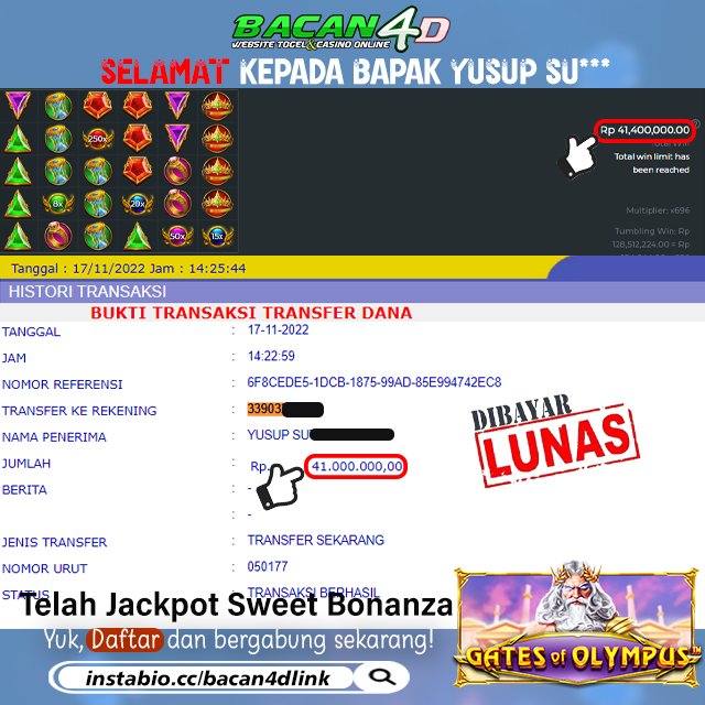 bacan4DD's tweet photo. BUKTI JACKPOOT MEMBER BACAN4D

TANGGAL : 17 Nove 2022
JENIS PERMAINAN : GATE OF OLYMPUS
DEPO : Rp. 300,000
WD : 41,000,000

SALAM BACAN4D
#bacan4d #jackpotbacan4d #gateofolympus #kakemerah #gacorhabis #daftarbacan4d https://t.co/oW19qNFpgk