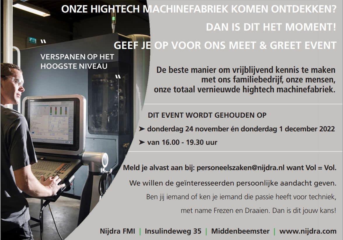 Wil jij een baan in de techniek? Of wil je van baan veranderen? Kom eens bij ons zeer moderne machinefabriek kijken!
Meld je aan voor ons Meet &amp; Greet Event #JobAlert #vacature #cnc #MeetAndGreet