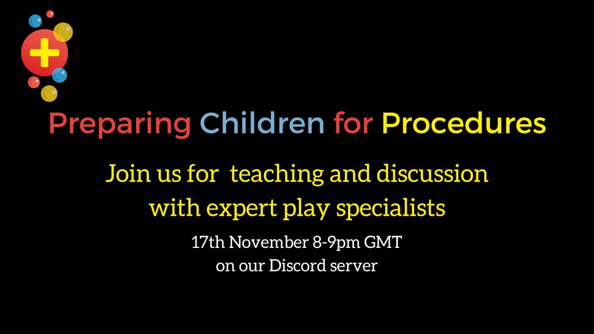 Want to be better at preparing children for procedures? Join us online 8-9pm GMT for tips, tricks and discussion. Everyone welcome. Join us here: discord.gg/9z9WTYQs