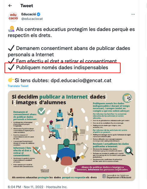 DretsDigitalsM's tweet photo. @educaciocat Busqueu les diferències entre el tuit de l'altre dia (1) i el d'avui (2). Pista: al de l'altre dia li hem posat un quadrat vermell. 

Doncs la llei indica que només s'han de publicar les imatges indispensables. Serà que als centres educatius no es compleix la llei i ho amagueu? https://t.co/RfyAhKTIBB
