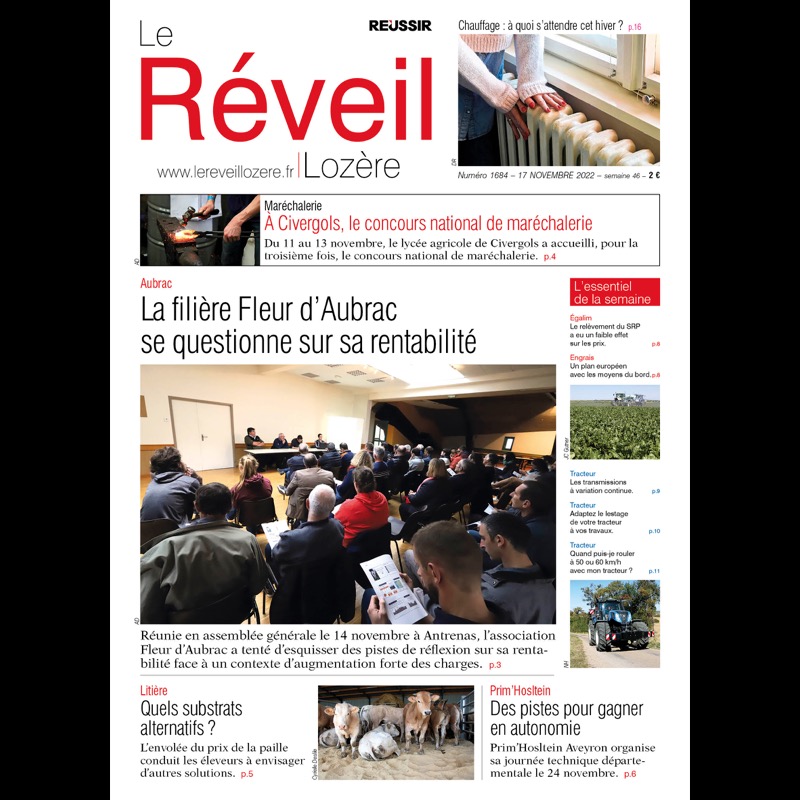 A la une du Réveil Lozère du 17 novembre :

📌 La filière Fleur d'Aubrac se questionne sur sa rentabilité

📌 À Civergols, un concours national de maréchalerie réussi

📌 Litière : quels substrats alternatifs

#agriculture #Lozère