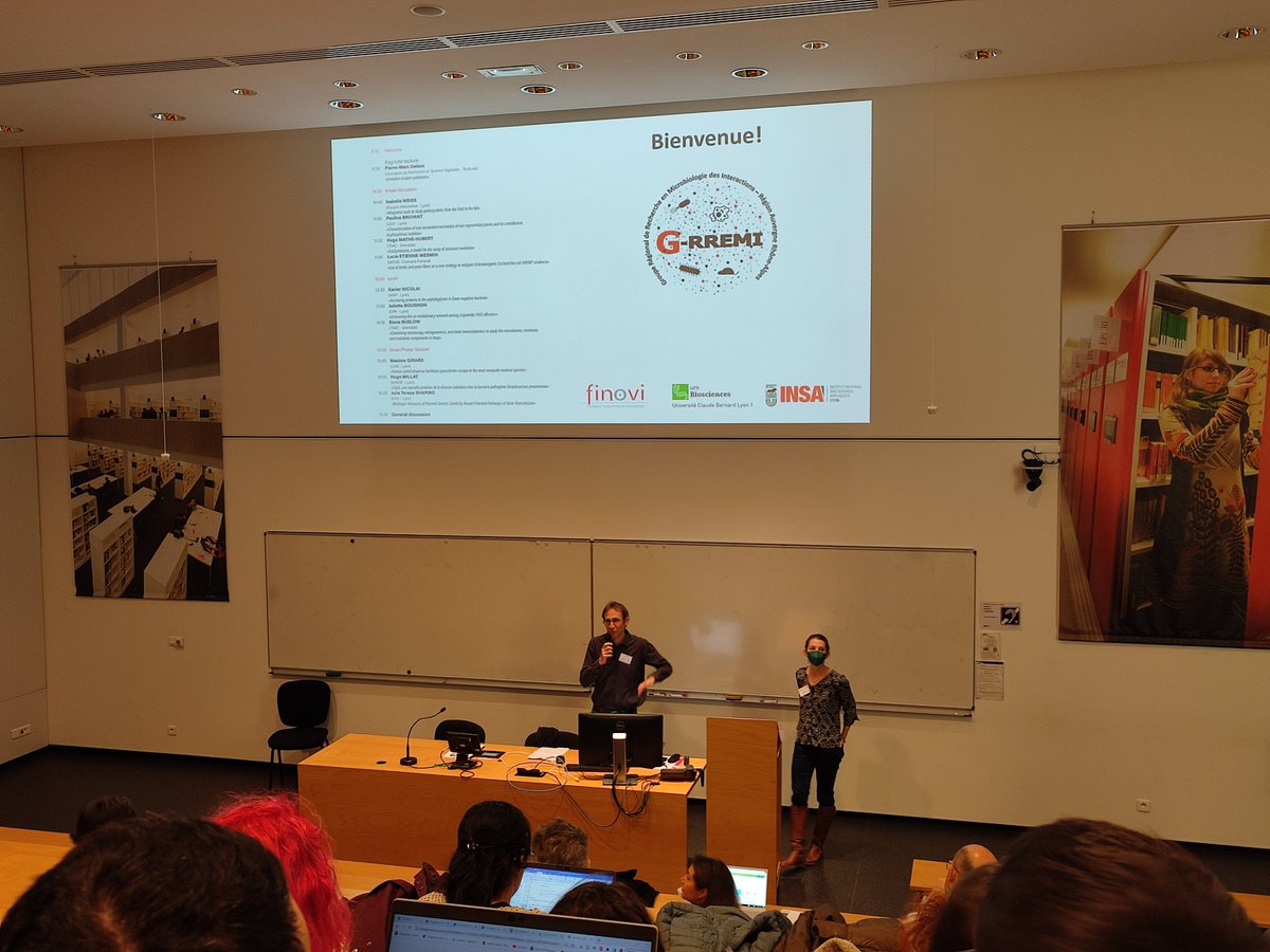 JulieTheBatgirl's tweet photo. @insadelyon @g_rremi @g_rremi organizers Antoine Maillard @IBS_Grenoble and Natacha Kremer @LbbeLyon open today's #conference on #MicrobialInteractions, welcoming participants from across the Auvergne-Rhône-Alpes region @auvergnerhalpes researching #microbes & #microbiology. https://t.co/ZjIYUNx9dh