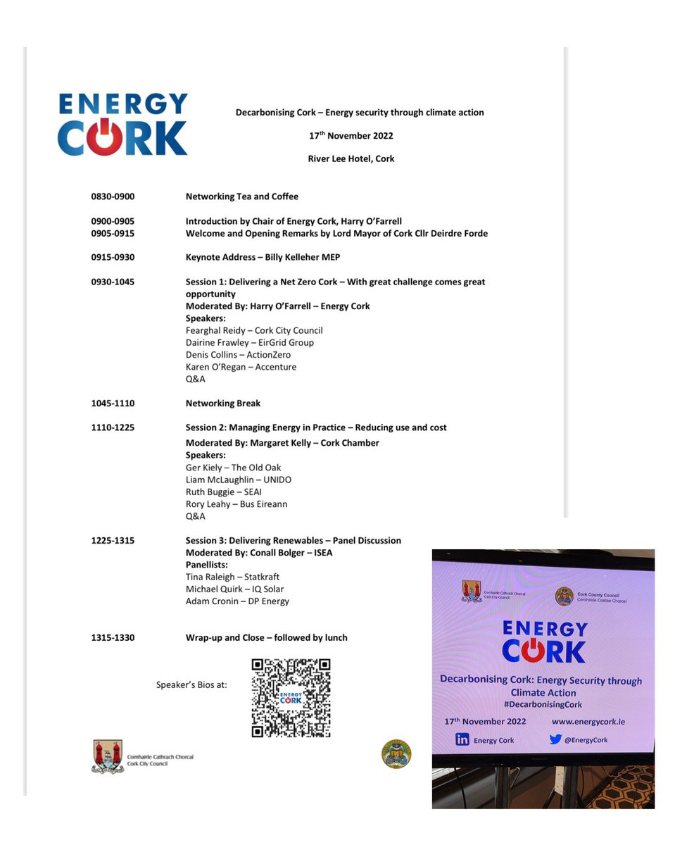 Looking forward to <a href="/EnergyCork/">Energy Cork</a> Conference in the <a href="/RiverleeHotel/">The River Lee</a> this morning, some really interesting speakers to look forward to.