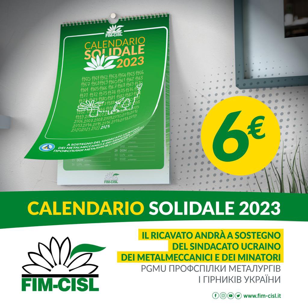 FIMCislStampa's tweet photo. #calendario2023 
❤️👉fai anche tu un gesto concreto di solidarietà internazionale! Acquista il Calendario 🗓 Solidale #FIM CISL per sostenere le famiglie dei sindacalisti e le strutture del sindacato #metalmeccanico #PGMU colpite dal conflitto in #Ucraina! https://t.co/0pPoT8I5zA