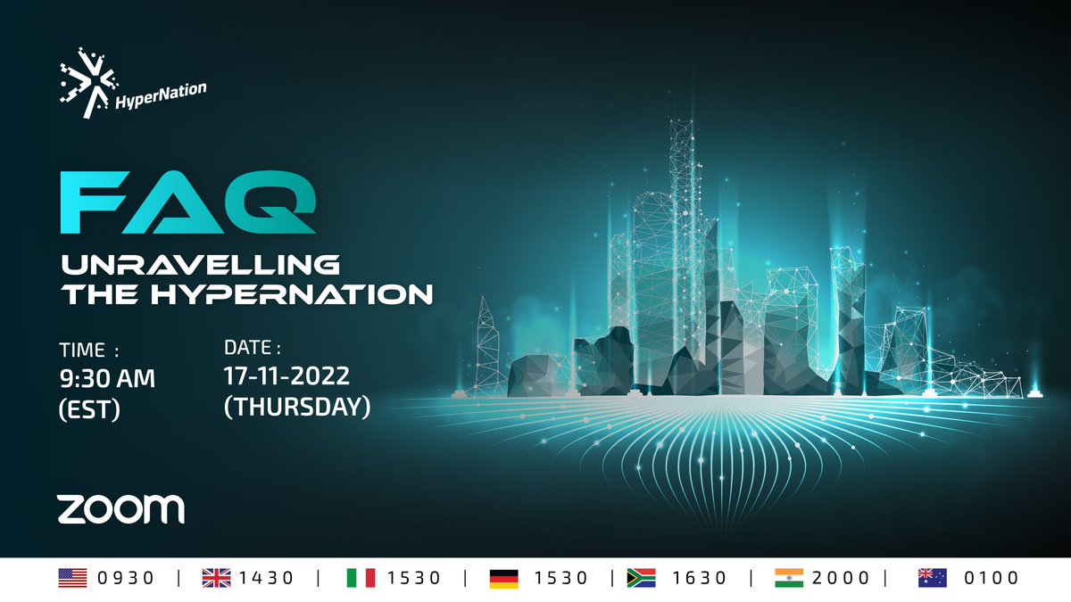 HyperNation8's tweet photo. Dear Citizen of The HyperNation,
Our Zoom session is starting NOW! Come join us at:
https://t.co/OIl8txyrgN

🗣️Topic: FAQ: Unravelling The HyperNation
🕤Time: Nov 17,2022 09:30 AM EST
#hypernation #metaverse #defi #dao #blockchain #gamefi #defiproject #daoverse #blockchainproject https://t.co/NHb4yfIgoN