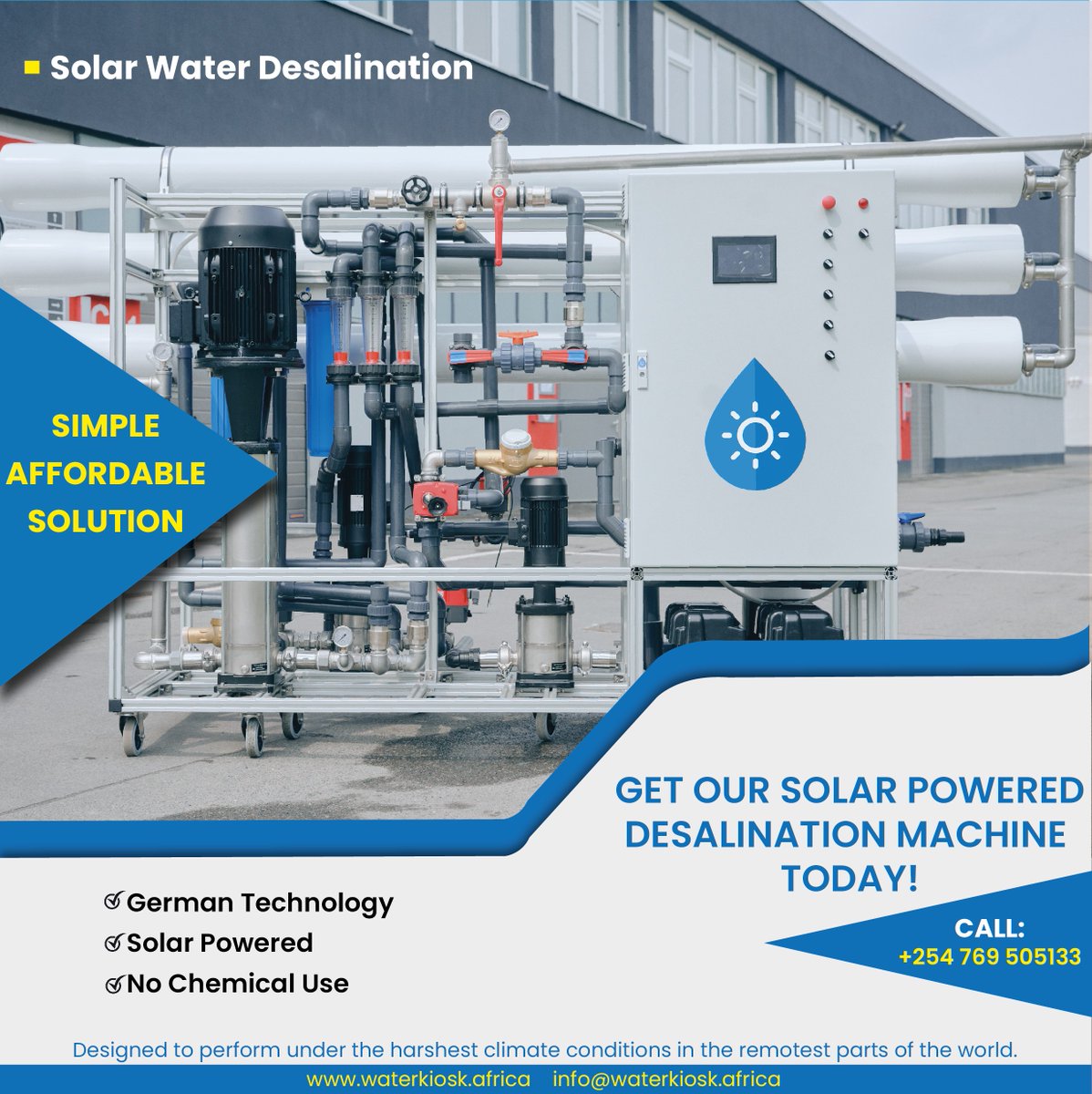 WaterKiosks's tweet image. Are you tired of the salty water water from your borehole? Get this affordable solution today. Visit us on our Assembly hall or call us for more details.

#waterkiosk #waterdesalination #offgridsolution #EmpoweringLocalCommunities #solarenergy #desalination