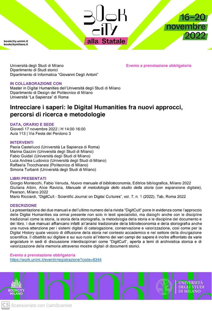 Ci siamo! 😎⭐
Intrecciare i saperi con le digital humanities.
#BCMUniversita e #bookcityallastatale
#digitalhumanities #stataledimilano #intrecciareisaperi