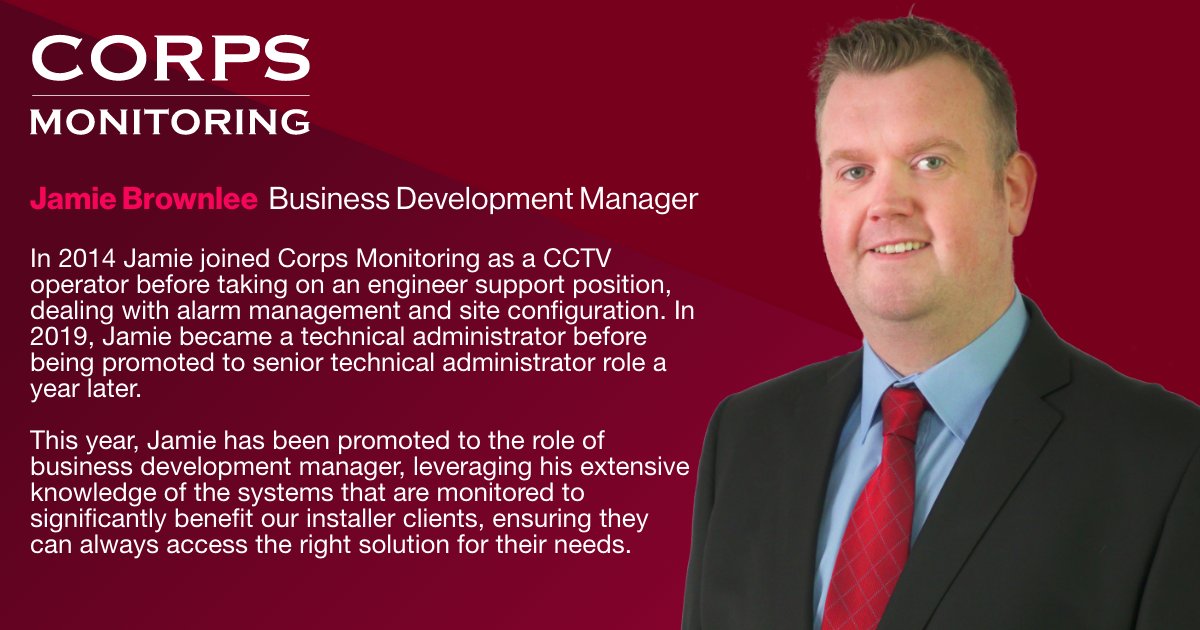 Our next internal appointment announcement sees Jamie Brownlee as our new Business Development Manager. Congratulations, Jamie #security #cctvmonitoring