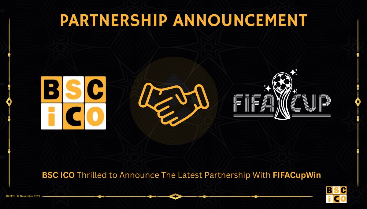 BSCTopICO's tweet photo. 📡 Partnership Update 📡

🚩#BSCTopICO x #FiFaCupWin🚩

💪 We are delighted to announce that @FifaCupWin has participated in our journey as a strategic partner 🤝

Don't miss their Presale on Pinksale: https://t.co/nKcA8dMYPK

#BSCTopICO #partnership https://t.co/3ATKQov3ps