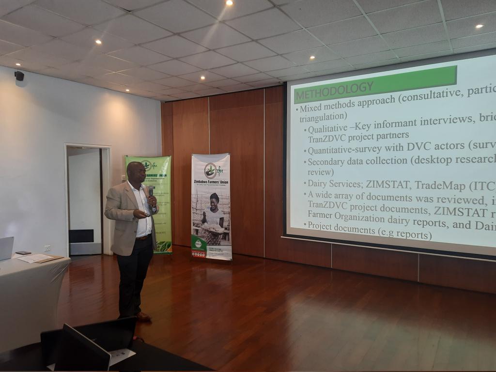 ZagpDairy's tweet photo. Presentation of the 1st Paper on: Regional Competitiveness of the Dairy Industry in the view of the African Continental Free Trade Area by @ZADF_Official consultants Dr.K Mujeyi, Dr B Mudiwa.
#TranZDVC- #PolicyAdvocacyConference https://t.co/5WKBxjoDZw
