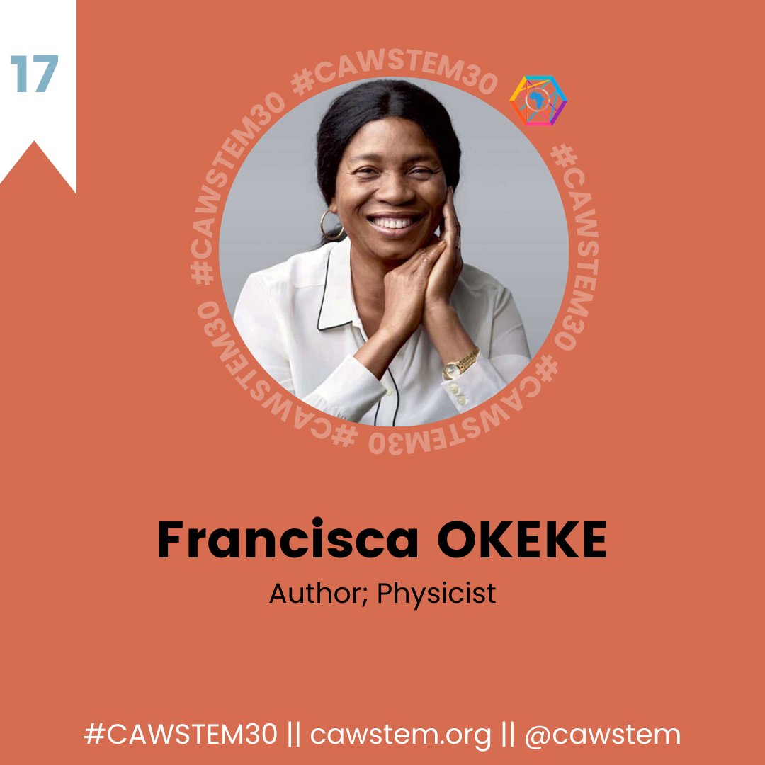 cawstem's tweet photo. #17of30
Francisca is a Physics Professor and the first female head of the Physics Department at the University of Nigeria, Nsukka. She was also the first female Dean in the Faculty of Physical Sciences at the same University.
#womeninSTEM #CAWSTEM30 https://t.co/STOecXe6ts