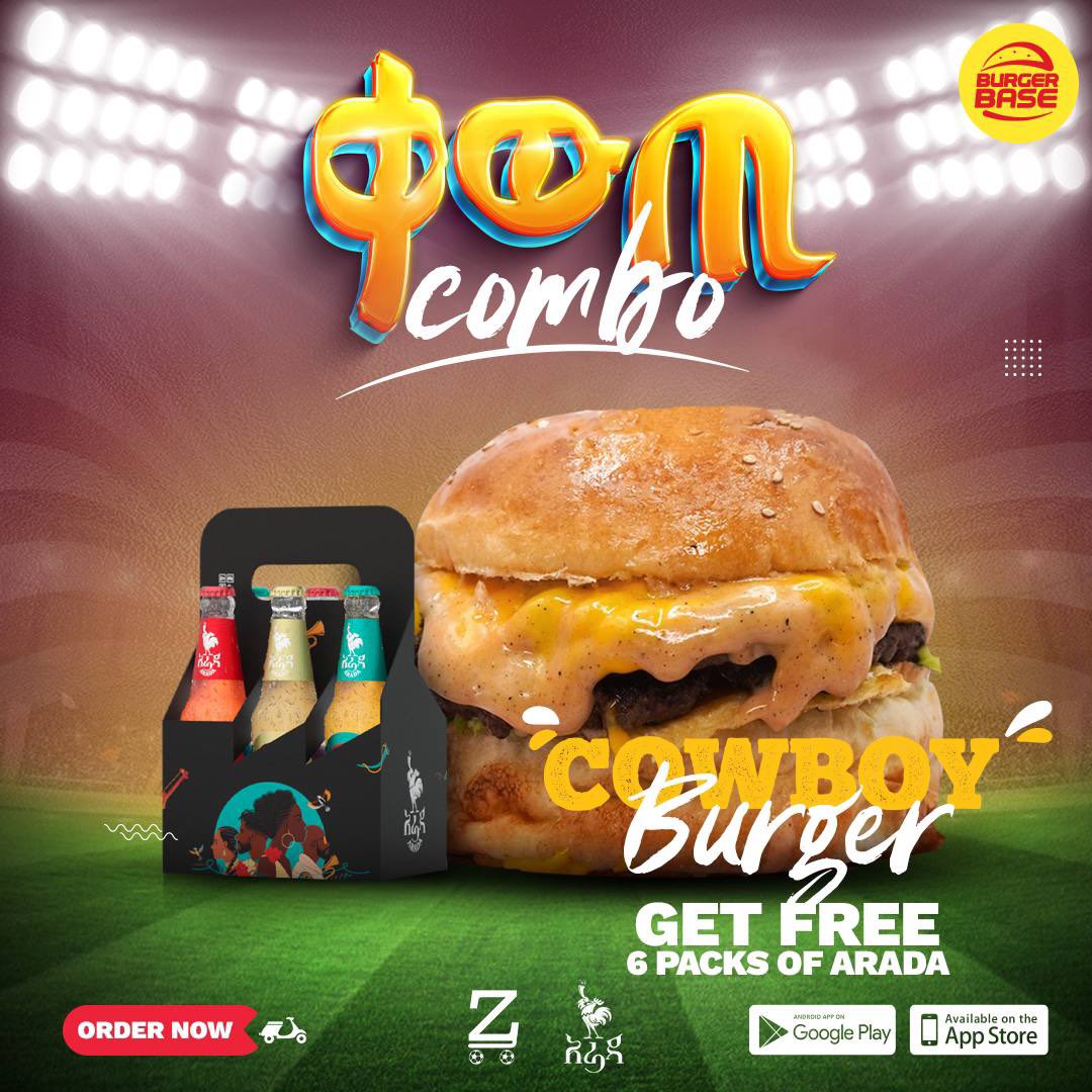 We are excited to be offering a great World Cup offer with our partner @arada.et

Offering you #ቀውጢcombo that will take you right to the heart of the action!!
Get @base_addis_burger cowboy burger TODAY FROM KAZANCHIS BRANCH with free 6 packs of
#worldcup #worldcup2022