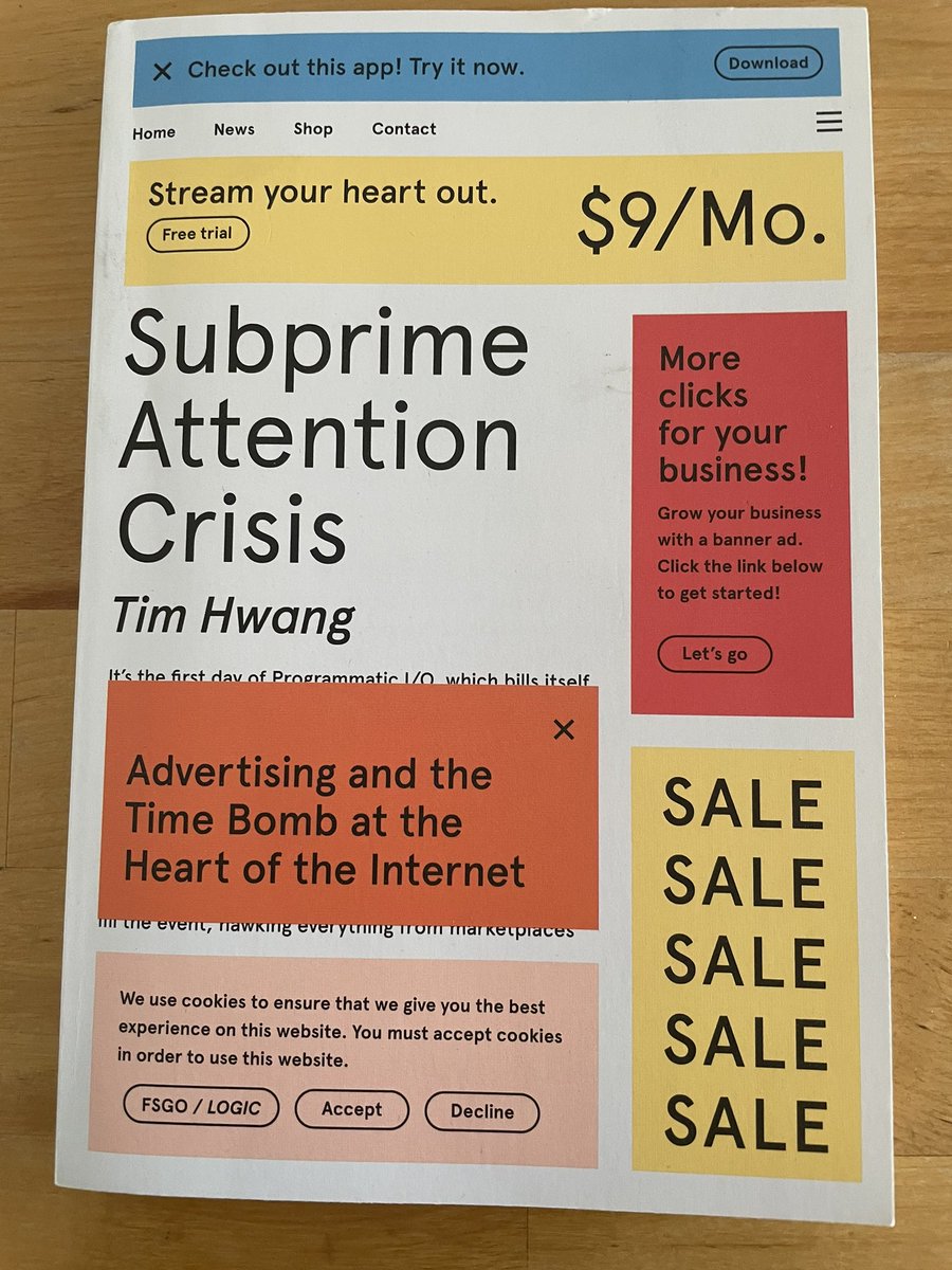 I think this book could get more attention. The thesis is that (1) big tech economy is based on advertisement revenue, but (2) advertisements do not work that much, so (3) value of advertisements is misrepresented and the ecosystem is at risk of a bubble-like collapse.