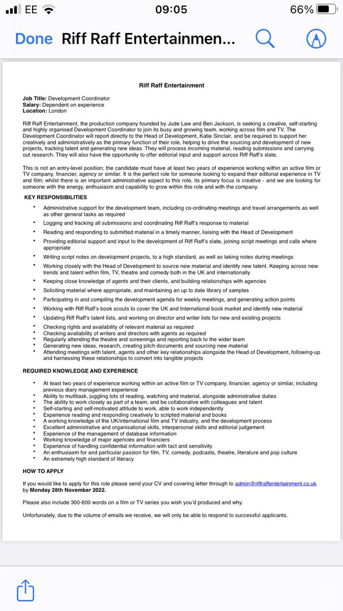 luffers's tweet photo. Jude Lawโs #riffraff entertainment are looking for a #developmentcoordinator to join the team working across #film and #tv.
Deadline Monday 28th Nov. This role requires experience.
#scriptjobs #tvdrama #dramadevelopment https://t.co/zf49or5Cin