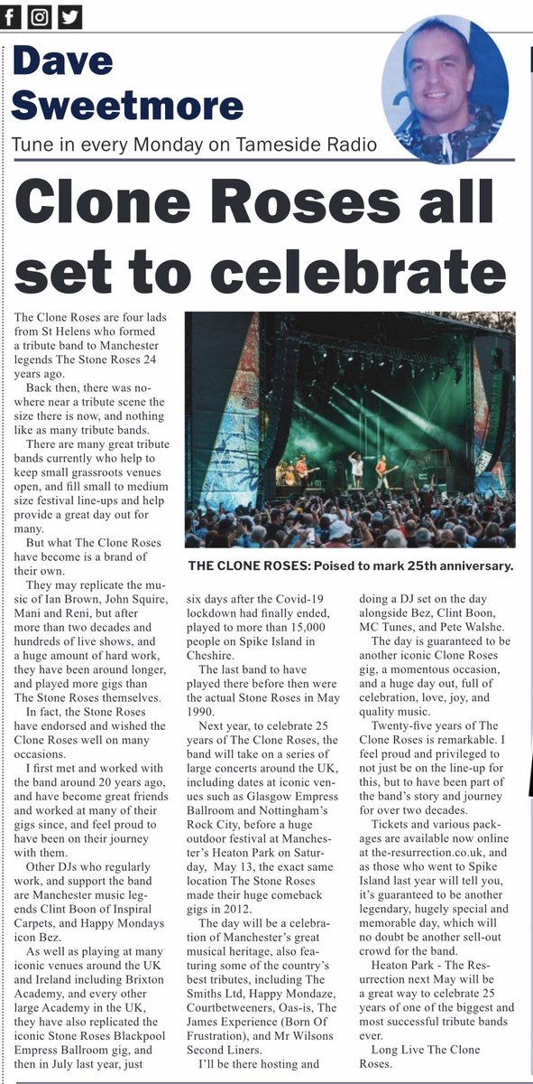 This weeks bit - @thecloneroses - @heatonparkTR #25years 
(@CloneMani @clonesquire @therealboon @MCTunesUK @Courtbetweeners @thesmithsltd @happymondaze @FrustrationBorn @MrWilsonsSecond @Oas_is_official @PeteWalshe @GSPromotionsUK  @bez_Beerspotter )