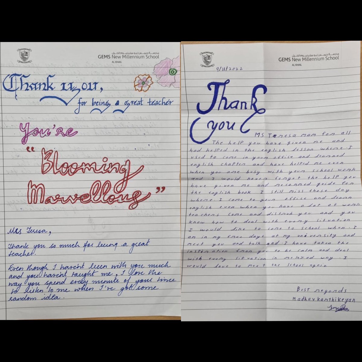 “A grateful heart is a magnet of miracles.” The altruists of NMS, Gopika and Madhav of Grade 12 along with other students, manifested their gratitude and appreciation to their teachers through handwritten and heartfelt gratitude notes for their teachers. #BeKindDoMore