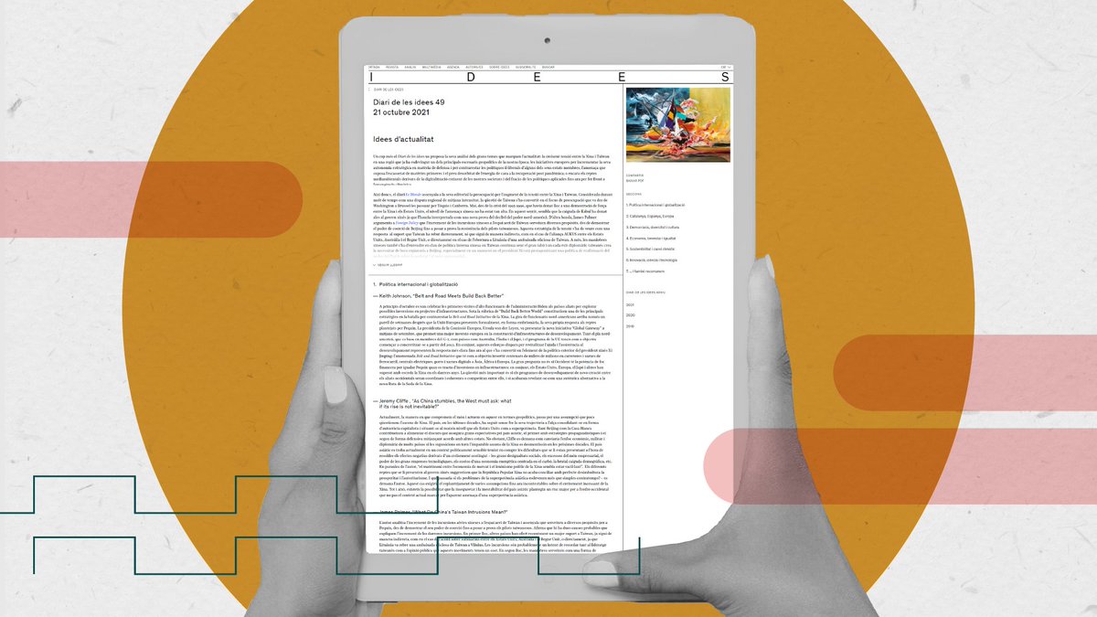 idees_cat's tweet image. 💡 Ja podeu consultar la nova edició del #Diaridelesidees

🗞️ Hi trobareu una tria i resum d'una cinquantena d'articles d'anàlisi sobre la #COP27, les eleccions de mig mandat als Estats Units o la guerra a Ucraïna, entre d'altres qüestions d'actualitat

📎 revistaidees.cat/analisis/diari…