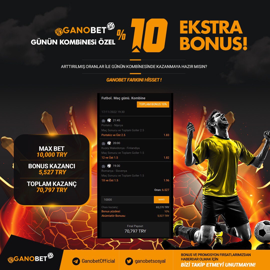 🎁 GÜNÜN KOMBİNESİNE ÖZEL %10 EKSTRA BONUS!

🏆 Arttırılmış Oranlar ile Günün Kombinesinde Kazanmaya Hazır Mısın?

💵 Max Bet: 10,000 TRY
💸 Bonus Kazancı:  5,527 TRY
💰 Toplam Kazanç:  70,797 TRY

💎 GANOBET FARKI HİSSET !