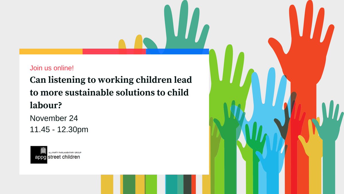 ChildLabourActn's tweet photo. π’ We are holding our last session of the @APPG_SC three-part inquiry into #ChildLabour! @SarahChampionMP
Join us in a debate about the importance of listening to children's voices when discussing ways to tackle the #WorstFormsOfChildLabour π
https://t.co/hD1ElZQhoe https://t.co/ors3n3spxW