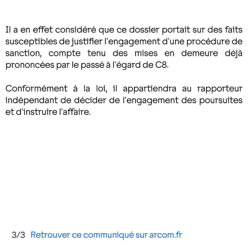 Arcom_fr's tweet photo. 📣 Séquence de l’émission « TPMP » diffusée le 10 novembre 2022 : le directeur général de l’Arcom saisit le rapporteur indépendant 🔽