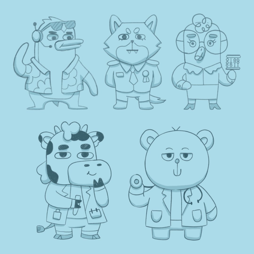 Cris7_7's tweet photo. Os dejo por aquí unos diseños de personajes que hice durante la pandemia para un proyecto muy chulo llamado Flatten Island 😙✌

#sketch #art #drawing #procesocreativo #videogames #characterdesign #cute https://t.co/iJcD98seBL