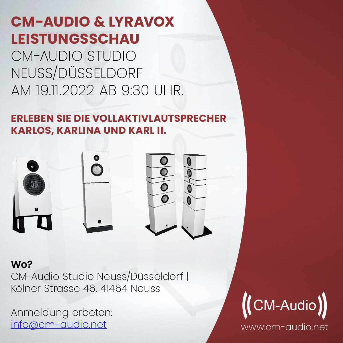 CMAudioDotNet's tweet image. Durch das Programm führen die Gründer von Lyravox Dr. Götz von Laffert und Jens Wietschorke.
cm-audio.net/lyravox-leistu…
#Lyravox #CMAudio #Aktivlautsprecher