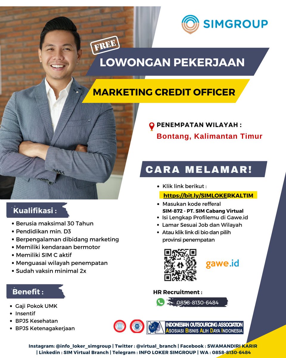 virtual_branch's tweet photo. Dibutuhkan segera untuk posisi Credit Marketing Officer Syana di wilayah Bontang

Silahkan melamar melalui link yang tercantum https://t.co/IuApLhEaOL atau dapat menghubungi HR Recruitment kami di nomor WA 085881306484 dengan melampirkan CV terbaru. https://t.co/wTkDwZJPuJ