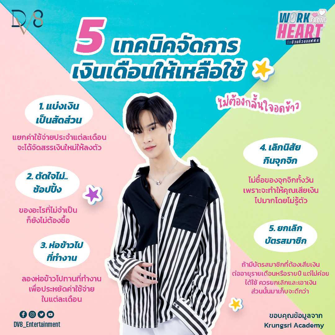 WorkFromHeartTH's tweet image. 5 Management strategies basic salary💸 
1. Share the money proportional
2. Halt purchasing
3. Prepare lunch to be consumed at work
4. Stop becoming a fussy eater
5. Cancel your membership card

📌 YouTube Channel : DV8 Thailand

#DV8Entertainment #DV8Thailand