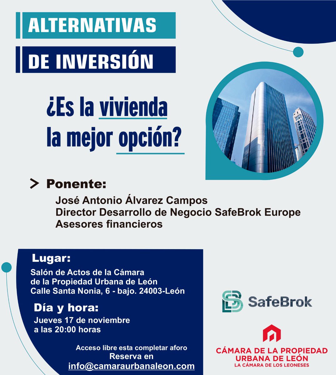 CPULeon's tweet photo. Esta tarde no te puedes perder nuestra charla 👇

Alternativas de inversión 🏠 ¿Es la vivienda la mejor opción?  

🕢 A las 20:00h 

Te esperamos! 

#cpuleon #inversion #inversionenvivienda #leonesp https://t.co/FIoQOb34t3