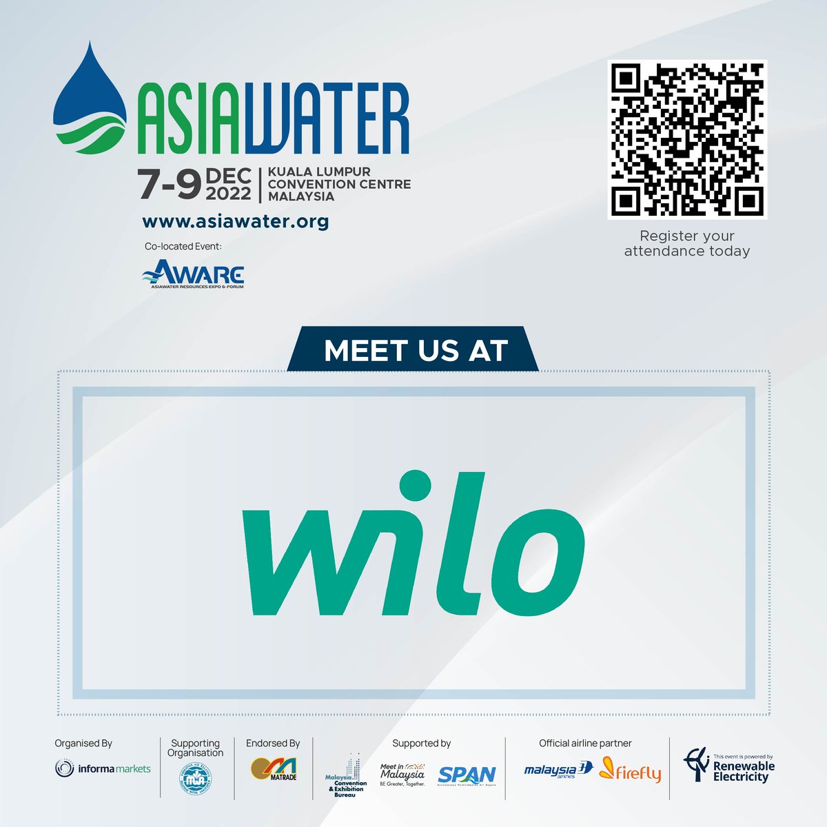 ASIAWATERexpo's tweet photo. ASIAWATER welcomes WILO MALAYSIA SDN BHD to the 12th edition of ASIAWATER from 7-9 December 2022 at the KLCC. 

💧𝗙𝗥𝗘𝗘 𝗔𝗗𝗠𝗜𝗦𝗦𝗜𝗢𝗡 - 𝗥𝗲𝗴𝗶𝘀𝘁𝗲𝗿 𝘆𝗼𝘂𝗿 𝗮𝘁𝘁𝗲𝗻𝗱𝗮𝗻𝗰𝗲 𝘁𝗼𝗱𝗮𝘆 𝗮𝘁 https://t.co/vTuoKM2nO3💧 https://t.co/vlfYaHCIhY