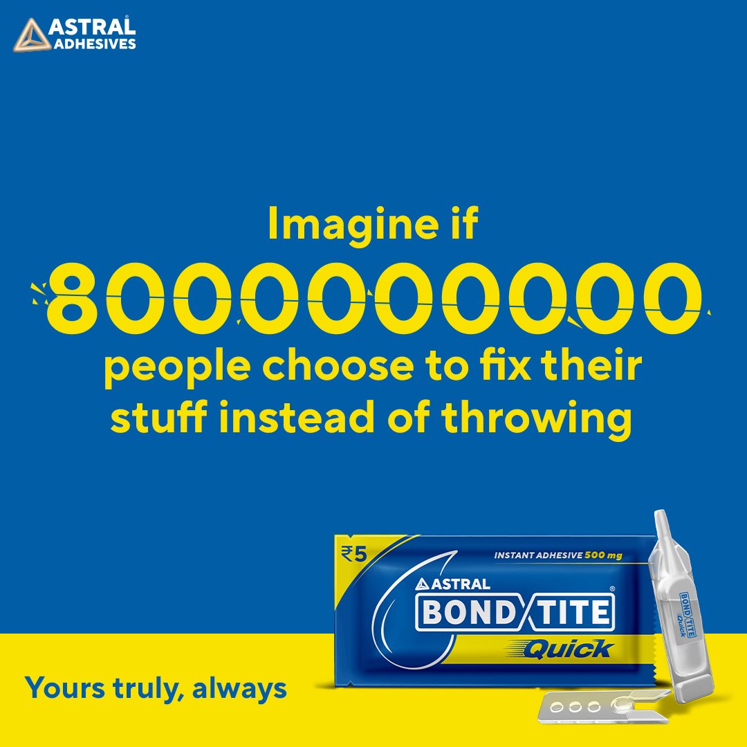 AstralAdhesives's tweet photo. Let's make the world a better place for everyone π
#Astral #AstralAdhesives #BondtiteQuick #JodeQuickAndTight #JodeQuickJodeTight #Trending #Topical #TopicalSpot https://t.co/RmsQIKm8wa