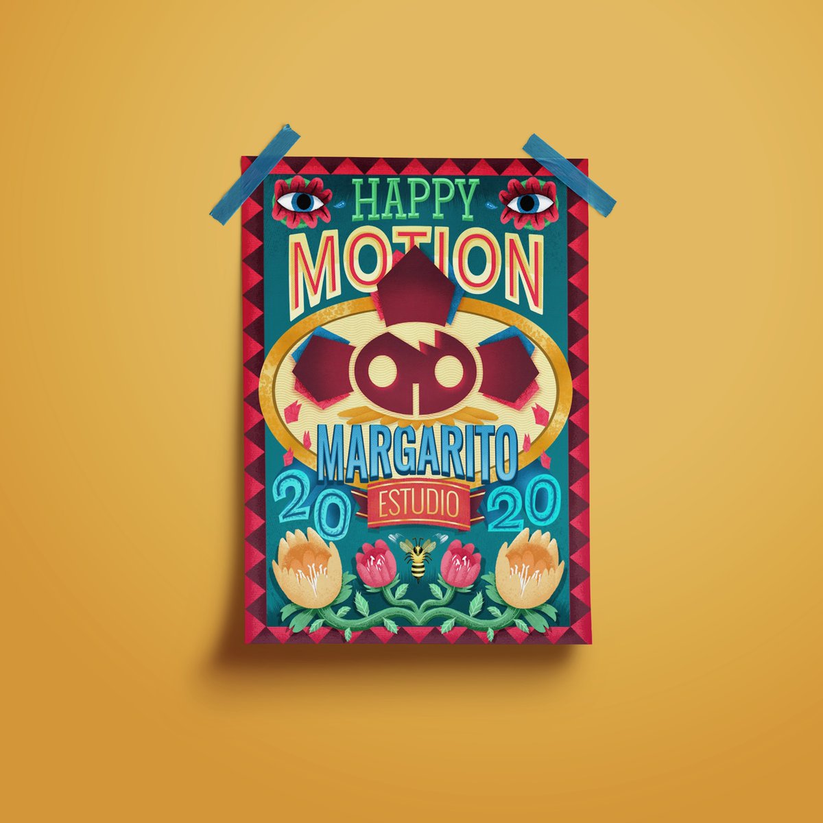 Cris7_7's tweet photo. Un pequeño poster que hice para @srmargarito en 2020 ¡Happy motion! 🥳

#arte #illustration #design #posterart #eye #Flowers #bee #Motion https://t.co/BNaKGZHhNL