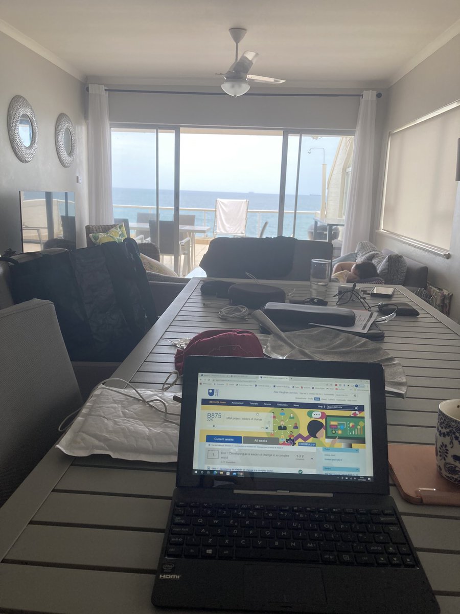 Working on my MBA project today whilst listening to the sea 🌊 If you going to work on improving self and organisations this is a good place to do it! #ballito #learning #holidays 🌞🌊☕️