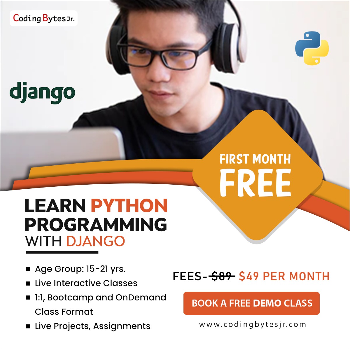 codingbytesjr's tweet image. 𝑳𝒆𝒂𝒓𝒏 𝑷𝒚𝒕𝒉𝒐𝒏 𝑷𝒓𝒐𝒈𝒓𝒂𝒎𝒎𝒊𝒏𝒈 𝒘𝒊𝒕𝒉 𝑫𝑱𝑨𝑵𝑮𝑶
𝘽𝙤𝙤𝙠 𝘼 𝙁𝙧𝙚𝙚 𝘿𝙚𝙢𝙤 𝘾𝙡𝙖𝙨𝙨
Visit-
codingbytesjr.com
#pythonprogramming #python #django #courses #codingbytesjr #coding #programming #programmer