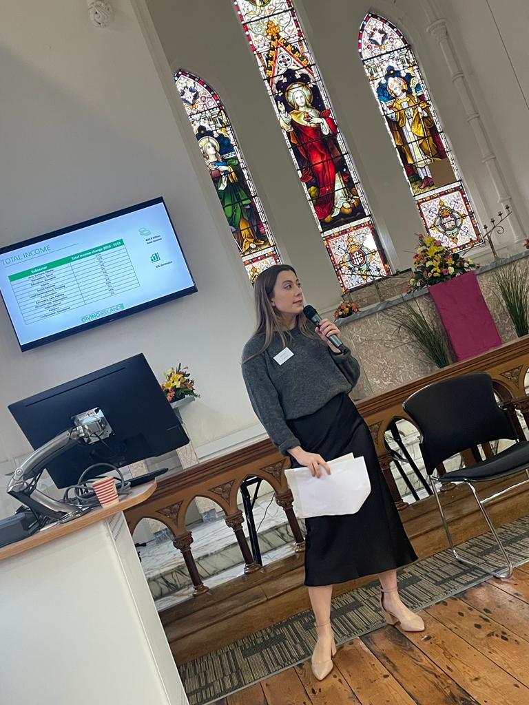 The_Wheel_IRL's tweet photo. ⚡️Niamh Carothers, coordinator of #GivingIreland presenting the 2022 Giving Ireland report at Technological University Dublin: “The overall impact of Covid on the total income of the sector in 2020 was €1bn”! @2into3 @PhilanthropyIE https://t.co/zYYo6HcmGk